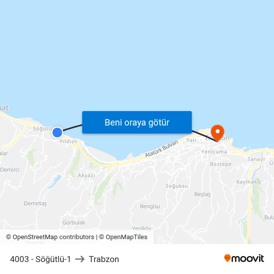 4003 - Söğütlü-1 to Trabzon map