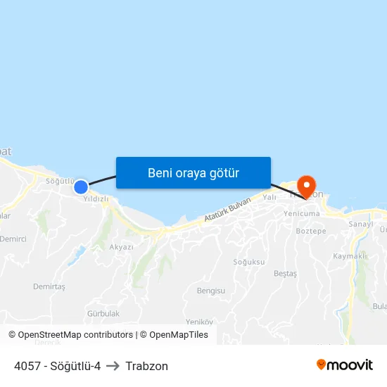 4057 - Söğütlü-4 to Trabzon map