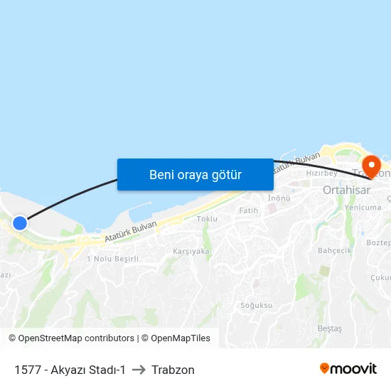 1577 - Akyazı Stadı-1 to Trabzon map