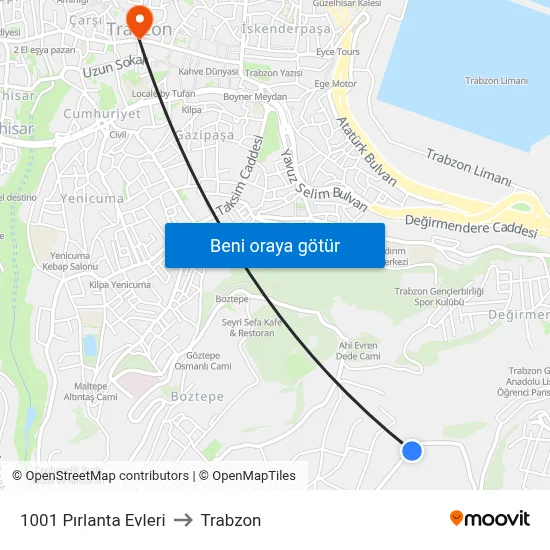 1001 Pırlanta Evleri to Trabzon map