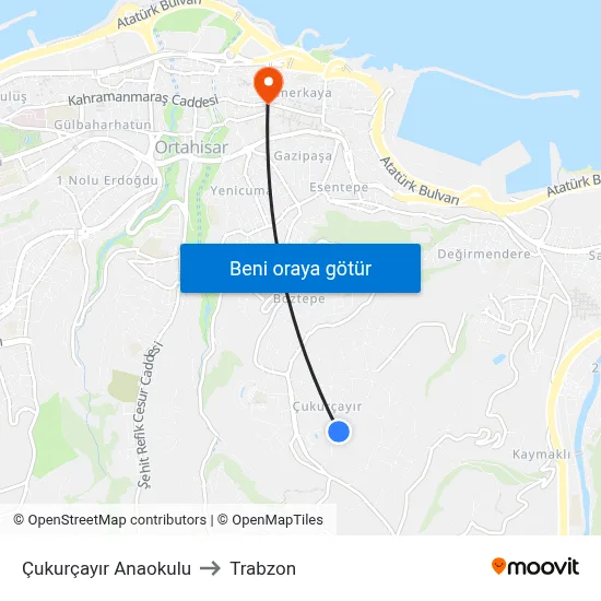 Çukurçayır Anaokulu to Trabzon map