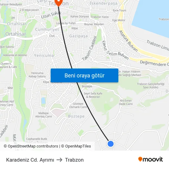 Karadeniz Cd. Ayrımı to Trabzon map