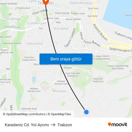 Karadeniz Cd. Yol Ayrımı to Trabzon map