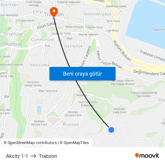 Akcity 1-1 to Trabzon map