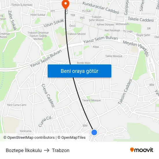 Boztepe İlkokulu to Trabzon map