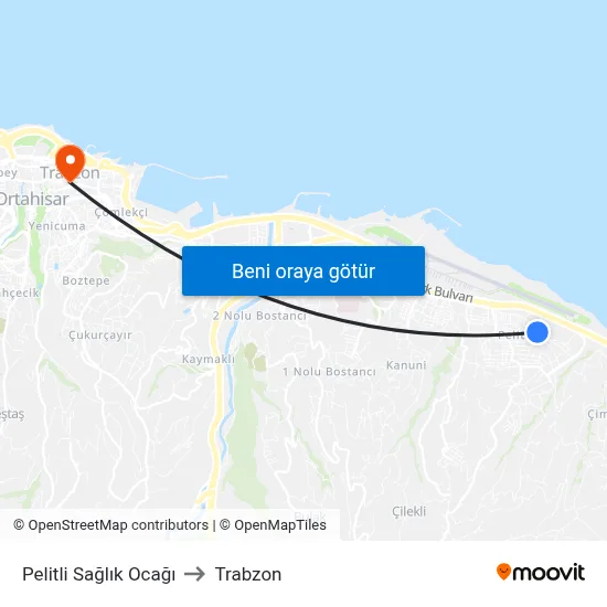 Pelitli Sağlık Ocağı to Trabzon map