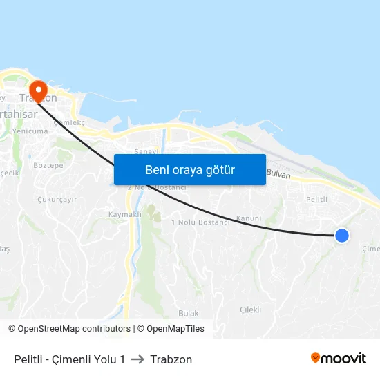 Pelitli - Çimenli Yolu 1 to Trabzon map
