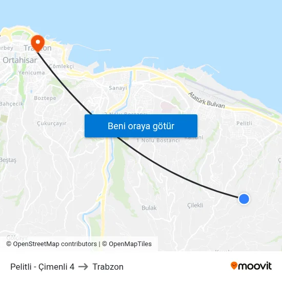 Pelitli - Çimenli 4 to Trabzon map