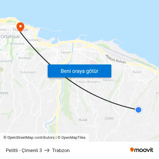 Pelitli - Çimenli 3 to Trabzon map