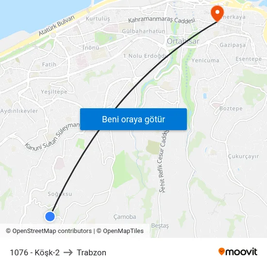 1076 - Köşk-2 to Trabzon map