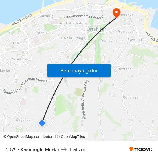 1079 - Kasımoğlu Mevkii to Trabzon map