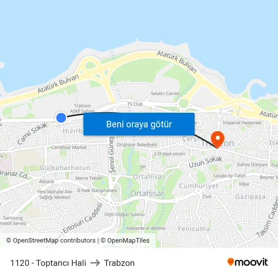 1120 - Toptancı Hali to Trabzon map