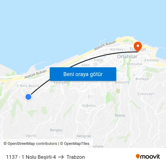 1137 - 1 Nolu Beşirli-4 to Trabzon map