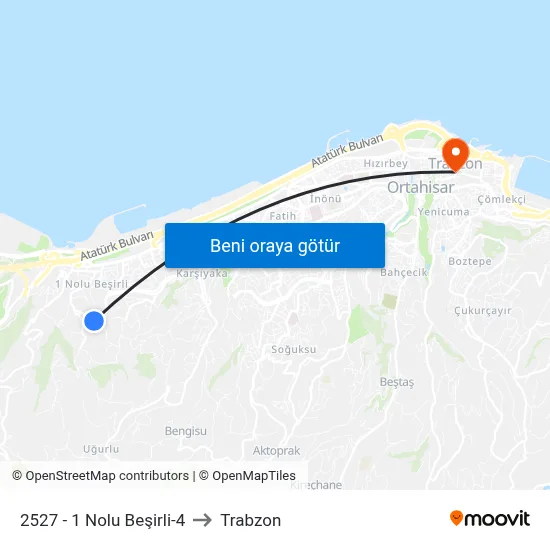 2527 - 1 Nolu Beşirli-4 to Trabzon map