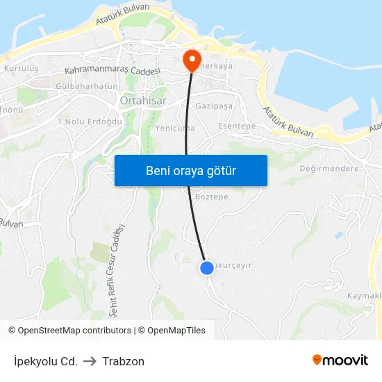 İpekyolu Cd. to Trabzon map