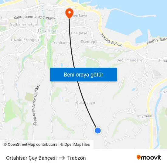 Ortahisar Çay Bahçesi to Trabzon map