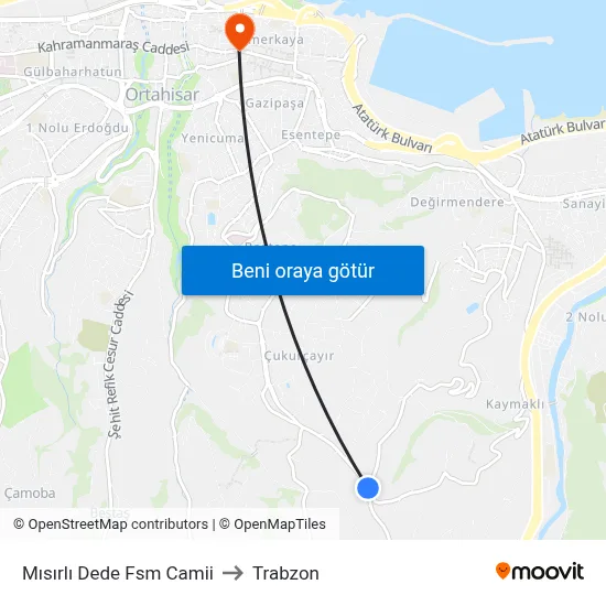 Mısırlı Dede Fsm Camii to Trabzon map