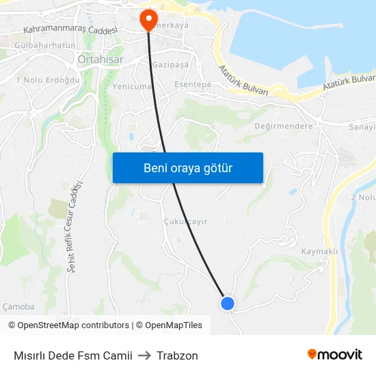 Mısırlı Dede Fsm Camii to Trabzon map