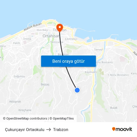 Çukurçayır Ortaokulu to Trabzon map