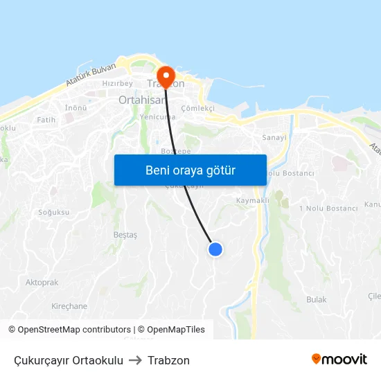 Çukurçayır Ortaokulu to Trabzon map
