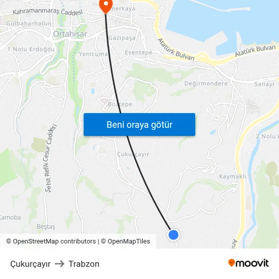 Çukurçayır to Trabzon map