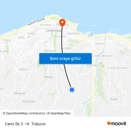 Cami Sk 3 to Trabzon map