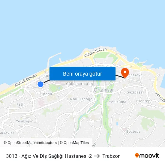 3013 - Ağız Ve Diş Sağlığı Hastanesi-2 to Trabzon map