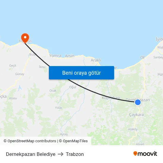 Dernekpazarı Belediye to Trabzon map