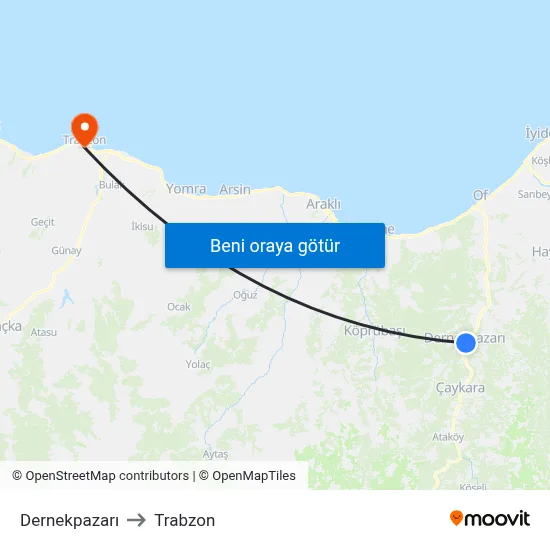 Dernekpazarı to Trabzon map