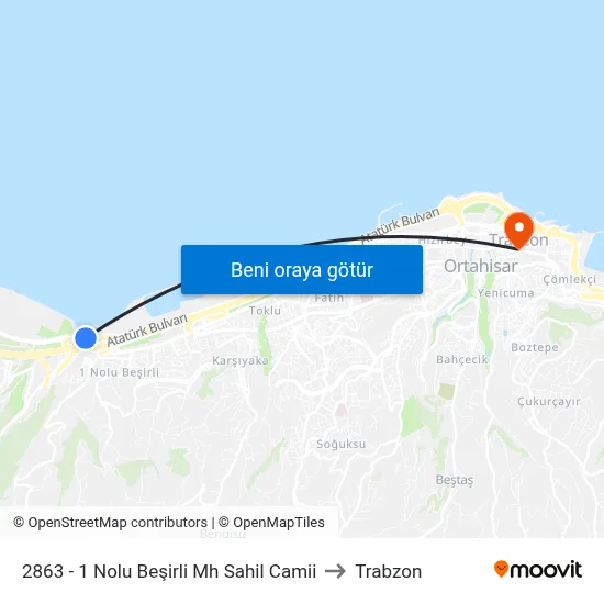 2863 - 1 Nolu Beşirli Mh Sahil Camii to Trabzon map