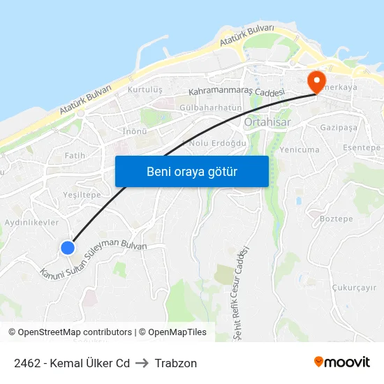 2462 - Kemal Ülker Cd to Trabzon map