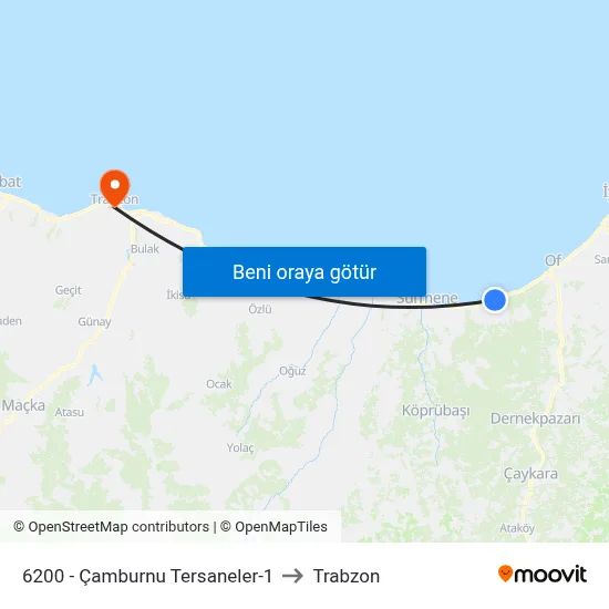 6200 - Çamburnu Tersaneler-1 to Trabzon map