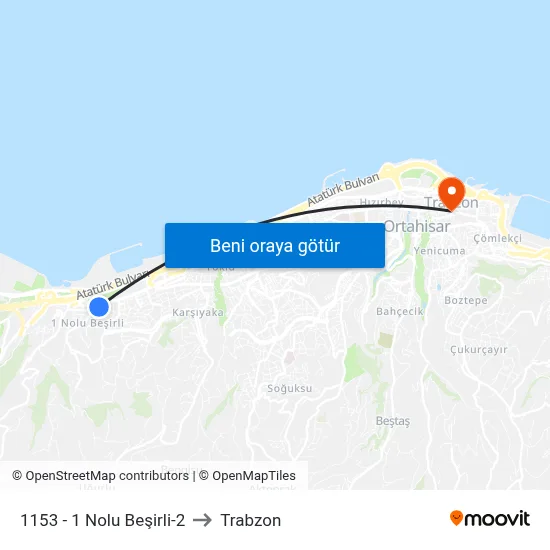 1153 - 1 Nolu Beşirli-2 to Trabzon map