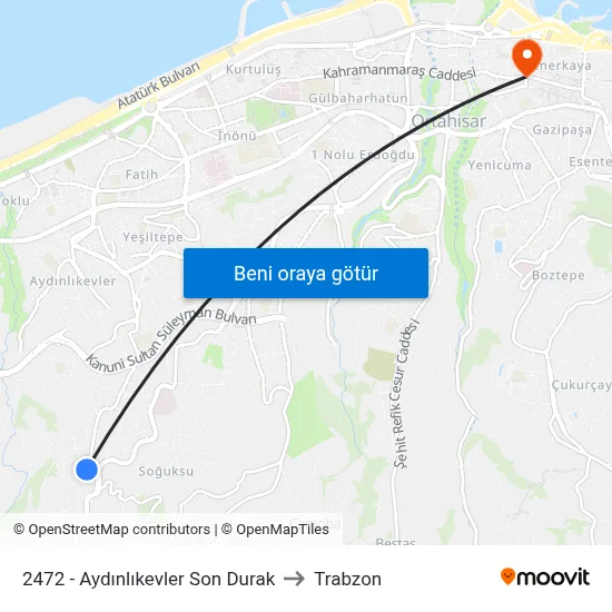 2472 - Aydınlıkevler Son Durak to Trabzon map