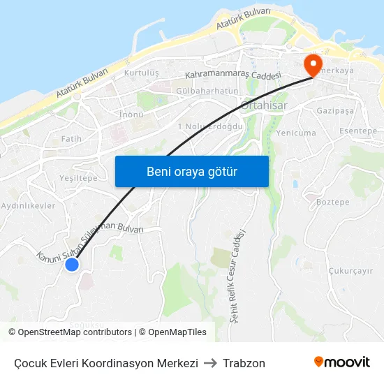 Çocuk Evleri Koordinasyon Merkezi to Trabzon map
