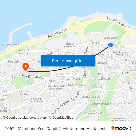 1062 - Mumhane Yeni Camii-2 to Numune Hastanesi map