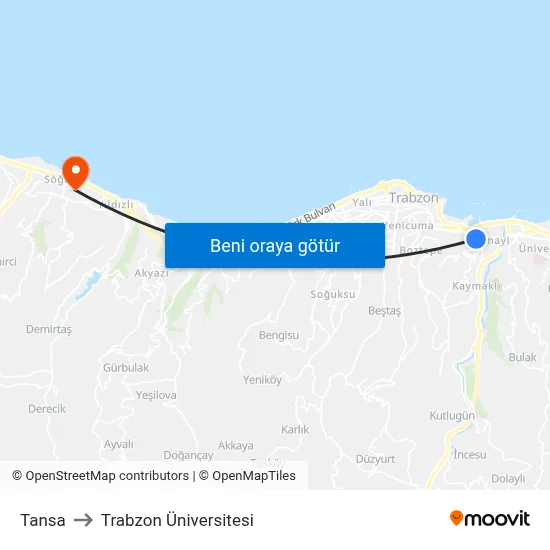 Tansa to Trabzon Üniversitesi map