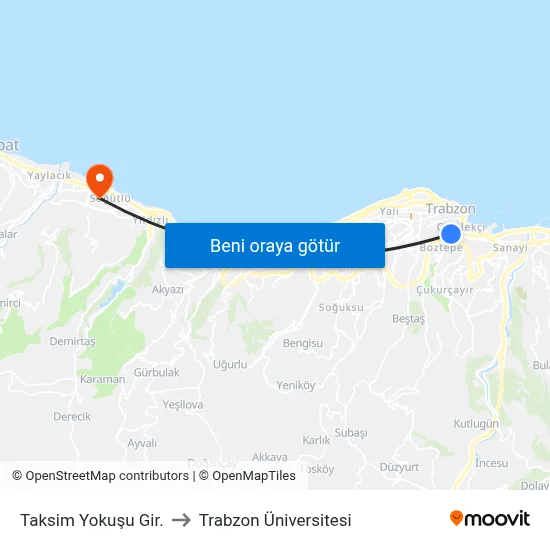 Taksim Yokuşu Gir. to Trabzon Üniversitesi map