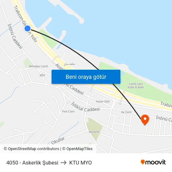 4050 - Askerlik Şubesi to KTU MYO map