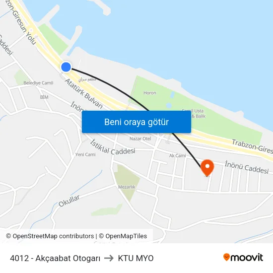 4012 - Akçaabat Otogarı to KTU MYO map