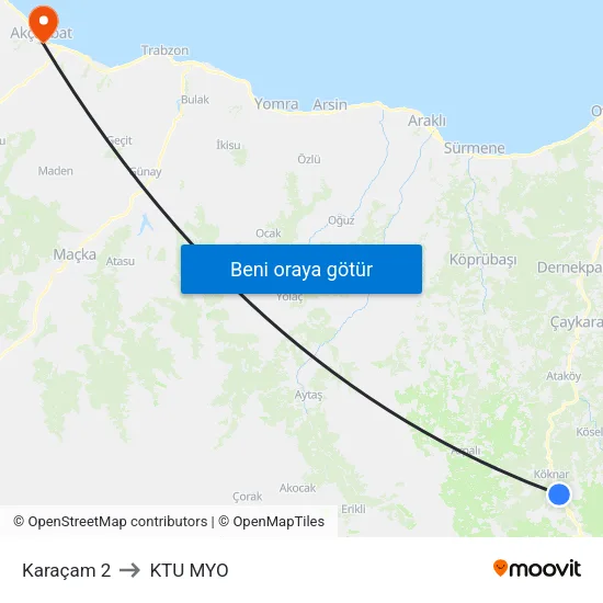 Karaçam 2 to KTU MYO map