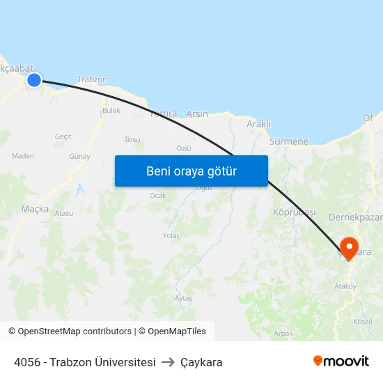 4056 - Trabzon Üniversitesi to Çaykara map