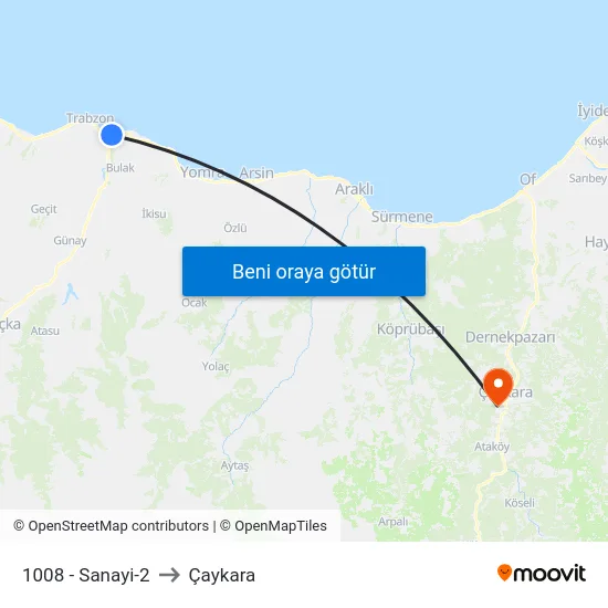 1008 - Sanayi-2 to Çaykara map