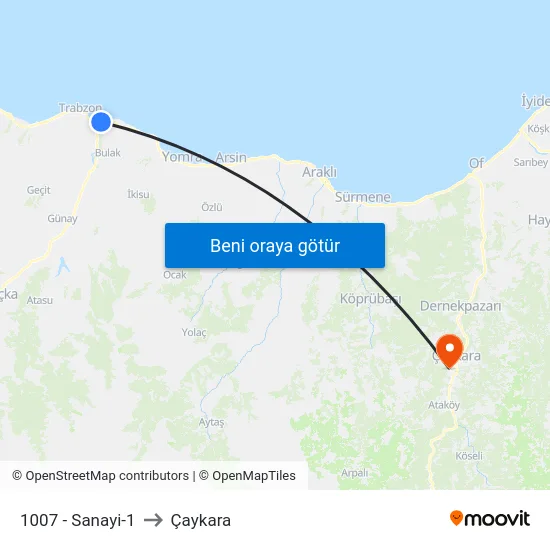 1007 - Sanayi-1 to Çaykara map