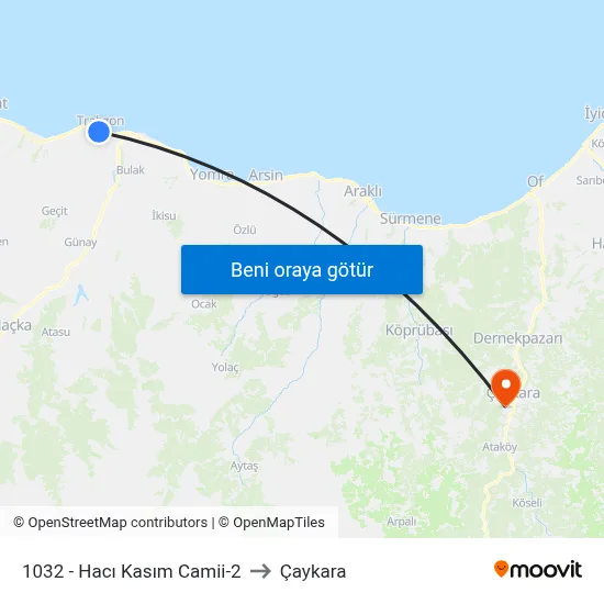 1032 - Hacı Kasım Camii-2 to Çaykara map