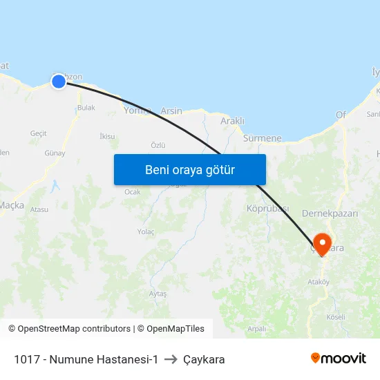 1017 - Numune Hastanesi-1 to Çaykara map