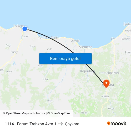 1114 - Forum Trabzon Avm-1 to Çaykara map