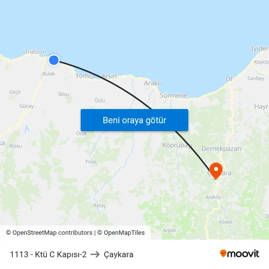 1113 - Ktü C Kapısı-2 to Çaykara map