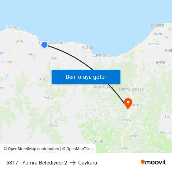 5317 - Yomra Belediyesi-2 to Çaykara map
