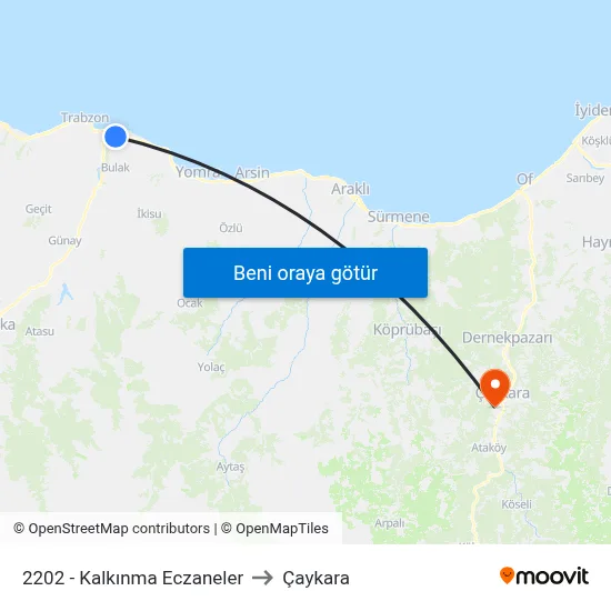 2202 - Kalkınma Eczaneler to Çaykara map